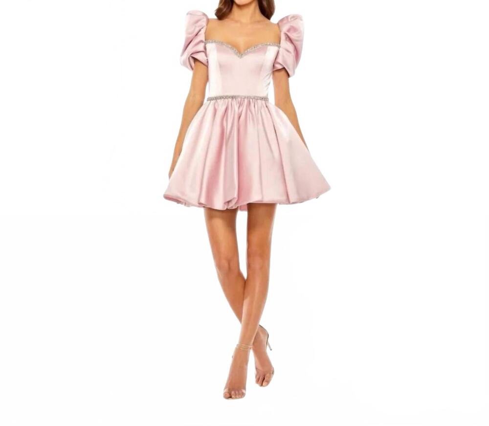 NEW MAC DUGGAL women's puff sleeve sweetheart neck dress in blush